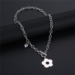 wholesale jewelry fashion hollow flower pendant OT buckle stainless steel necklace nihaojewelry