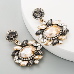 Nihaojewelry exaggerated style alloy glass rhinestone flowers earrings wholesale jewelry