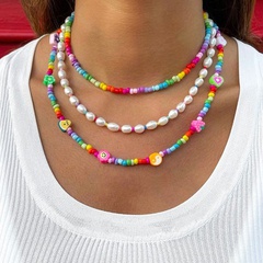 Nihaojewelry joyería al por mayor cuentas de colores bohemios cadena de clavícula de múltiples capas de perlas de fruta de cerámica suave