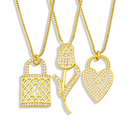 Nihaojewelry bijoux en gros nouveau collier de cuivre pendentif simple serrure de coeur's discount tags