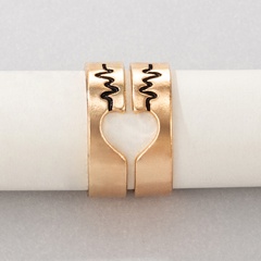 Nihaojewelry wholesale jewelry new golden ECG wave hollow heart couple ring 2-piece set