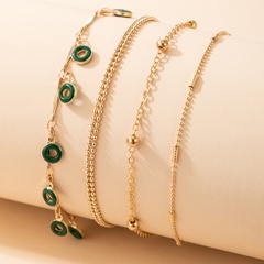 Nihaojewelry wholesale jewelry new bohemian green hollow circle tassel anklet 4-piece set