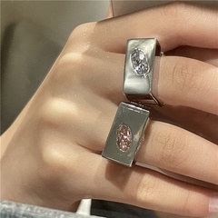 Nihaojewelry wholesale jewelry geometric inlaid gem silver plated wide open ring