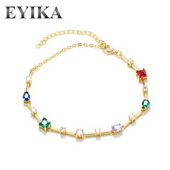 Nihaojewelry wholesale jewelry simple colored glass joint splicing zircon adjustable bracelet