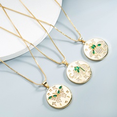 wholesale jewelry copper zircon butterfly bee elephant round pendant necklace Nihaojewelry
