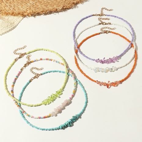 Großhandel Schmuck unregelmäßige Kristallkiesfarbe Reisperlenhalskette Nihaojewelry's discount tags