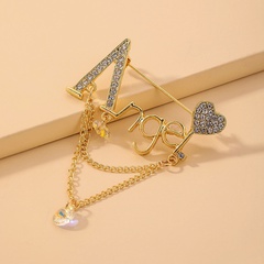 Nihaojewelry fashion inlaid rhinestones English alphabet tassel brooch wholesale jewelry