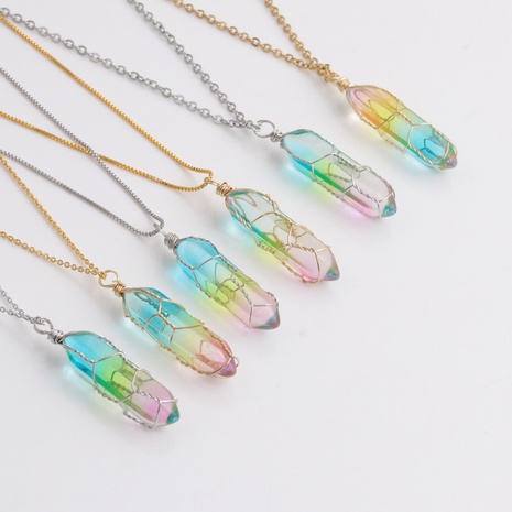 Wholesale Jewelry Simple Colorful Crystal Pendant Copper Necklace Nihaojewelry's discount tags