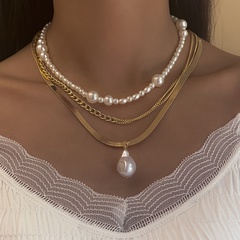 Großhandel Schmuck einfache Nachahmung Perlenanhänger mehrschichtige Kupferhalskette nihaojewelry