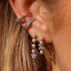 Nihaojewelry wholesale jewelry simple flower pearl rhinestone ear clip 4-piece set