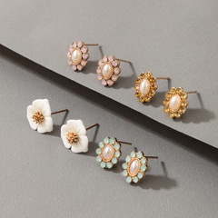 wholesale neue koreanische Version bunte Blumenohrringe 4-teiliges Set Nihaojewelry