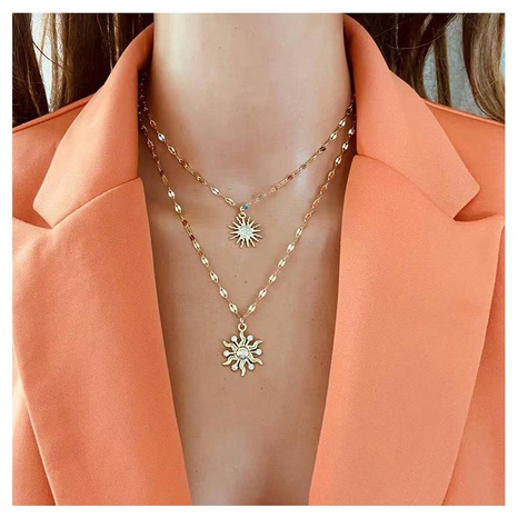 wholesale jewelry simple style sunflower pendant multi-layer necklace nihaojewelry's discount tags