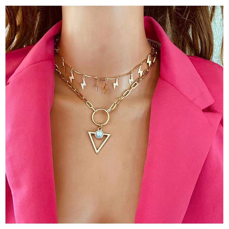 wholesale jewelry geometric lightning pendant multi-layer necklace Nihaojewelry's discount tags