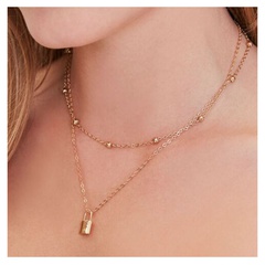Wholesale Jewelry simple alloy lock-shaped pendant double necklace Nihaojewelry
