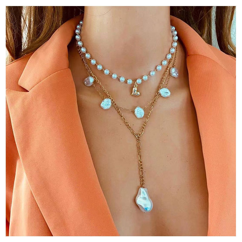 Grohandel Schmuck einfache Perlenherz Anhnger mehrschichtige Halskette nihaojewelry