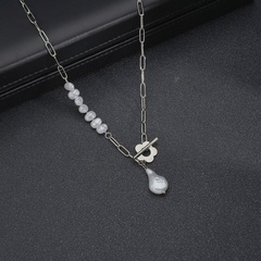 wholesale jewelry simple geometric pearl titanium steel necklace Nihaojewelry