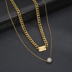 Großhandel Schmuck Doppelschicht Korrosionsstück Perle Titan Stahl Halskette Nihaojewelry