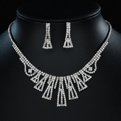wholesale jewelry retro full diamond triangle necklace earrings set Nihaojewelry