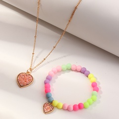 Nihaojewelry Wholesale Jewelry Korean Candy Color Beaded Heart Pendant Children's Bracelet Necklace Set