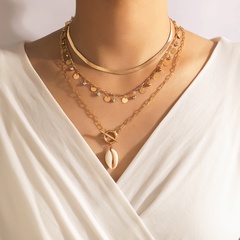 Nihaojewelry wholesale jewelry bohemian golden disc tassel shell pendant multi-layer necklace