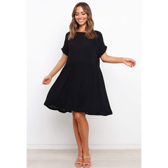 Nihaojewelry casual round neck short sleeve loose solid color dress wholesale