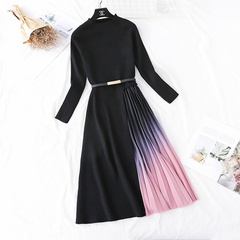 Nihaojewelry Long-sleeved stitching gradient color pleated mid-length knitted dress wholesale