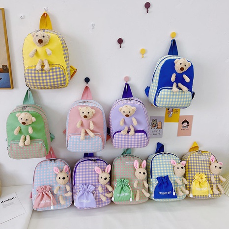 wholesale children's plaid bunny doll backpack Nihaojewelry's discount tags