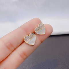 Micro-inlaid shell love simple peach heart trend personality stud earrings