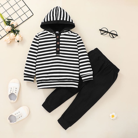 Nihaojewelry children's hooded pullovers striped trousers two-piece set wholesale  NHLF384469's discount tags