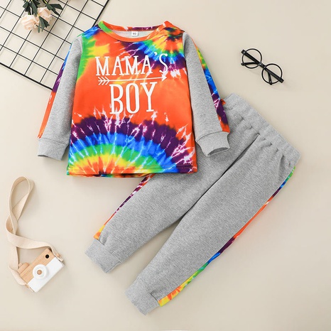 wholesale cartoon letter tie-dye pullover sweather trousers two-piece suit nihaojewelry  NHLF384486's discount tags