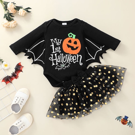 wholesale Halloween pattern long-sleeved children's romper short skirt two-piece suit nihaojewelry  NHLF384487's discount tags