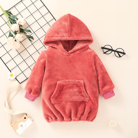 Nihaojewelry fashion children's solid color plush hooded pullover jacket wholesale NHLF384489's discount tags