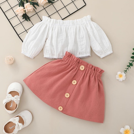 Nihaojewelry children's off-shoulder tops pleated skirt two-piece set wholesale  NHLF384491's discount tags