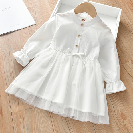 wholesale casual white long-sleeved children's A-line dress Nihaojewelry NHLF384492's discount tags
