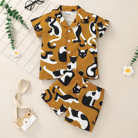 wholesale cartoon cat pattern medium-sized children's clothing two-piece suit nihaojewelry  NHLF384519's discount tags