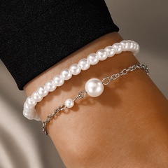 Nihaojewelry wholesale jewelry simple pearl alloy chain bracelet 2-piece