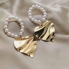Nihaojewelry bijoux en gros simple coeur en métal perle grandes boucles d'oreilles