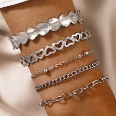 Nihaojewelry bijoux en gros coréen nouveau bracelet de chaîne en alliage coeur argent ensemble de 5 pièces