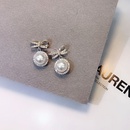 wholesale jewelry simple bow pearl alloy diamond earrings Nihaojewelrypicture9