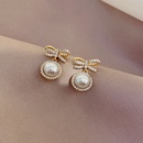 wholesale jewelry simple bow pearl alloy diamond earrings Nihaojewelrypicture10
