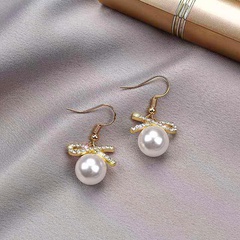 Nihaojewelry wholesale jewelry simple diamond bow pearl earrings