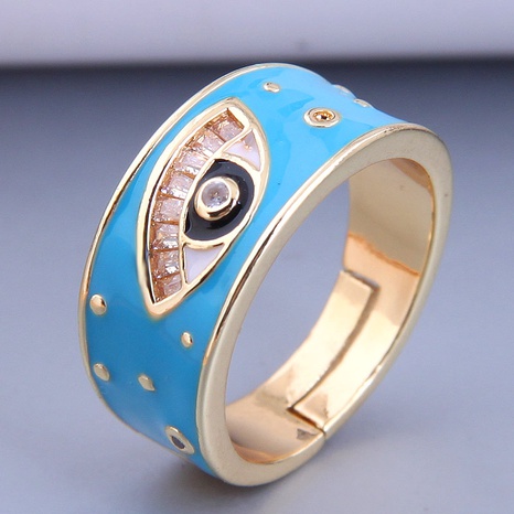 Nihaojewelry Großhandel Schmuck einfacher echt vergoldeter eingelegter Zirkon Kontrastfarbe Teufelsauge Ring's discount tags
