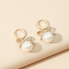 wholesale jewelry diamond bow simple pearl earrings Nihaojewelry