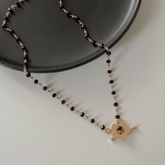 wholesale jewelry black crystal glass bead chain flower pendant OT buckle necklace nihaojewelry