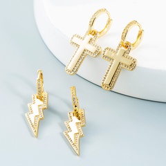 Nihaojewelry wholesale jewelry Korean lightning cross copper gold-plated inlaid zircon earrings