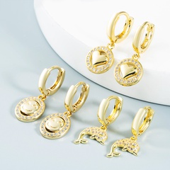 Nihaojewelry wholesale jewelry simple hollow smile dolphin heart earrings copper inlaid zircon earrings