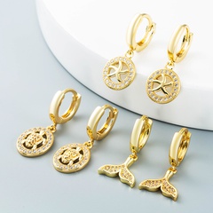 Nihaojewelry wholesale jewelry simple hollow mermaid starfish tortoise copper earrings