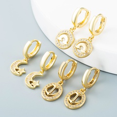 Nihaojewelry wholesale jewelry Korean hollow anchor star moon cloud copper earrings