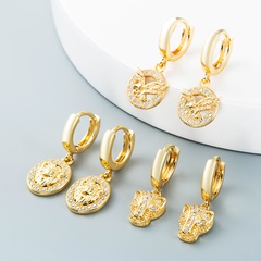 Nihaojewelry wholesale jewelry simple hollow lion king leopard head eagle copper earrings
