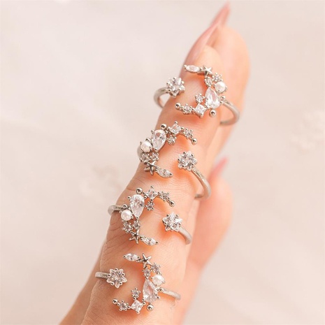 wholesale jewelry star moon copper plated gold zircon ring Nihaojewelry's discount tags